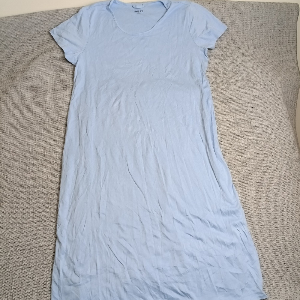 Lands End Nightgown Womens L Blue Excellent Supima Cotton Short Sleeve Sleepwear